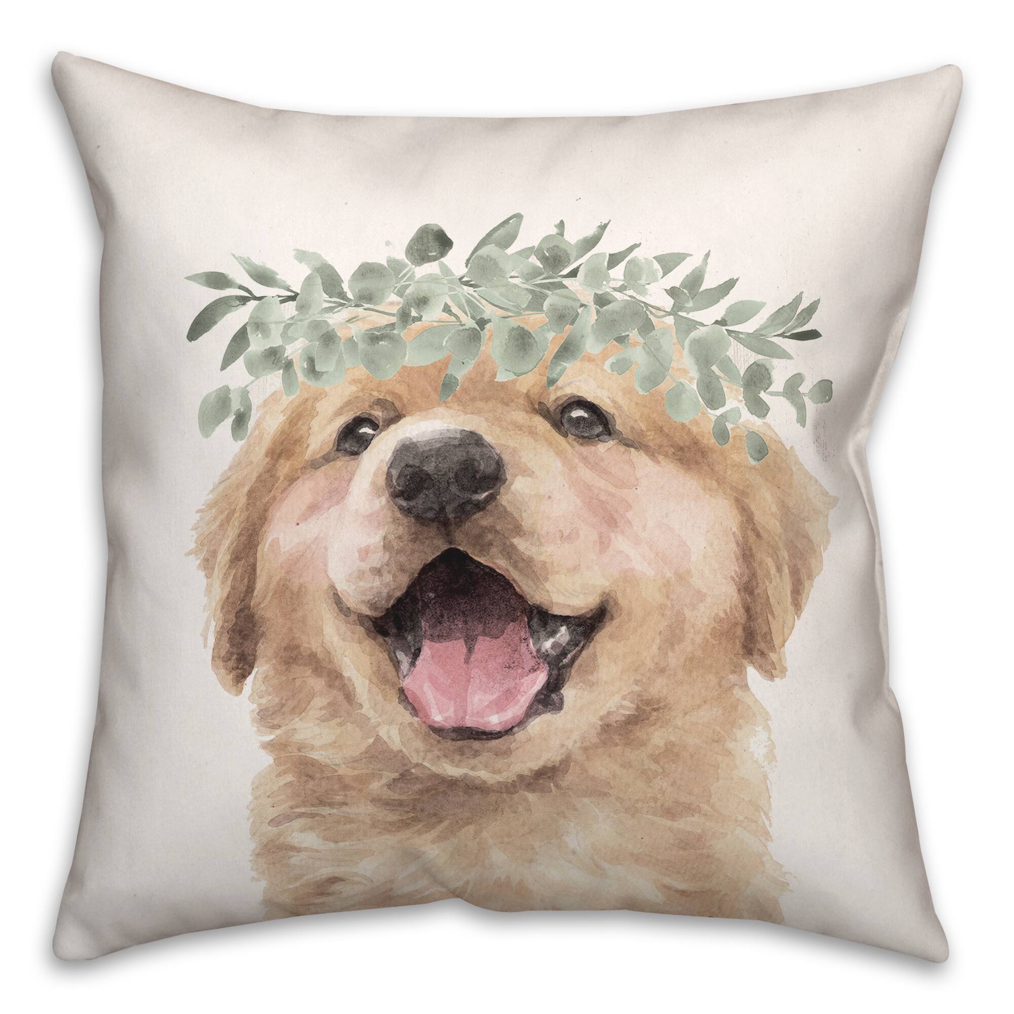 Golden Retriever With Leaves 18" x 18" Throw Pillow